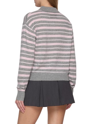 Back View - Click To Enlarge - GUEST IN RESIDENCE - Long Sleeve Collegiate Striped Cashmere Knit Polo Sweater