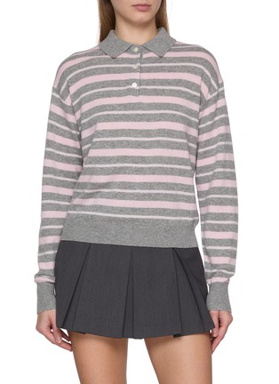 Main View - Click To Enlarge - GUEST IN RESIDENCE - Long Sleeve Collegiate Striped Cashmere Knit Polo Sweater