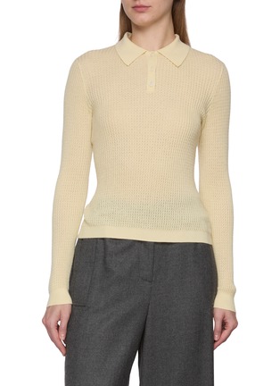 Main View - Click To Enlarge - GUEST IN RESIDENCE - Long Sleeve Shrunken Cashmere Polo Top