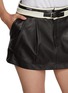  - HOMMEGIRLS - Flip Waist Belted Pleated Leather Mini Skirt