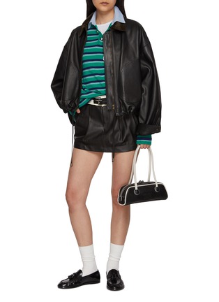 Figure View - Click To Enlarge - HOMMEGIRLS - Flip Waist Belted Pleated Leather Mini Skirt