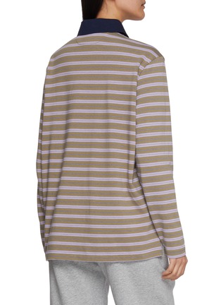 Back View - Click To Enlarge - HOMMEGIRLS - X Fruit Of The Loom Long Sleeve Striped Cotton Polo Top