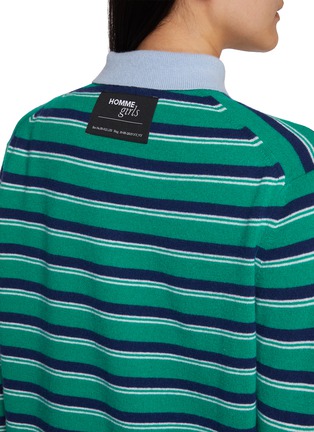  - HOMMEGIRLS - Long Sleeve Striped Wool Cashmere Knit Polo Top