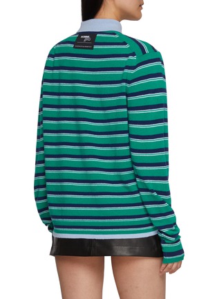 Back View - Click To Enlarge - HOMMEGIRLS - Long Sleeve Striped Wool Cashmere Knit Polo Top