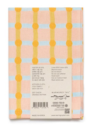 Main View - Click To Enlarge - WARMGREY TAIL - Dot Check Cotton Linen Kitchen Towel — Orange on Pink