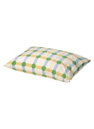 Main View - Click To Enlarge Main View - Click To Enlarge - WARMGREY TAIL - Dot Check Cotton Pillowcase — Green on Beige