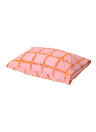 Main View - Click To Enlarge Main View - Click To Enlarge - WARMGREY TAIL - Blossom Check Cotton Pillowcase — Coral