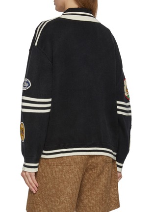 Back View - Click To Enlarge - FOUND - Varsity Patch Collared Cotton Knit Cardigan
