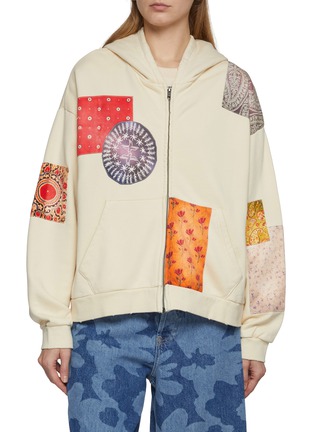 Main View - Click To Enlarge - FOUND - Tapestry Patchwork Zip Up Cotton Hoodie