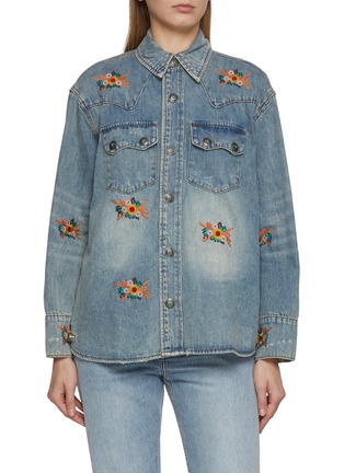 Main View - Click To Enlarge - FOUND - Bouquet Floral Embroidered Western Denim Shirt
