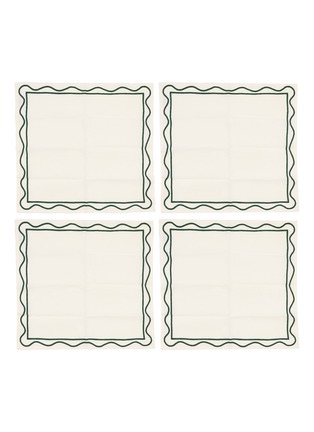 Main View - Click To Enlarge - MISETTE - Colourblock Embroidered Linen Napkin Set — Dark Green
