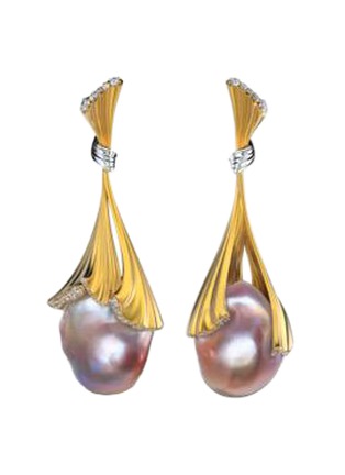 Main View - Click To Enlarge - MING SONG HAUTE JOAILLERIE - Abyssal Whispers 14K Gold Pearl Diamond Drop Earrings