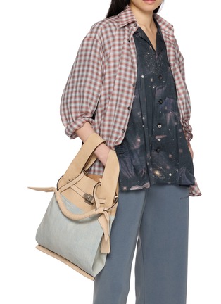 Front View - Click To Enlarge - BEAUTIFUL PEOPLE - Large Bandage Handle Denim Suede Market Bag