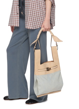 Figure View - Click To Enlarge - BEAUTIFUL PEOPLE - Large Bandage Handle Denim Suede Market Bag