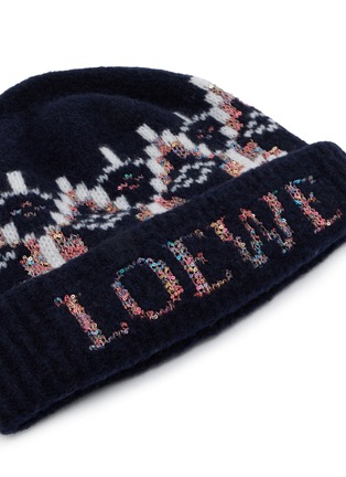 Detail View - Click To Enlarge - LOEWE - Fair Isle Sequin Intarsia Wool Blend Beanie