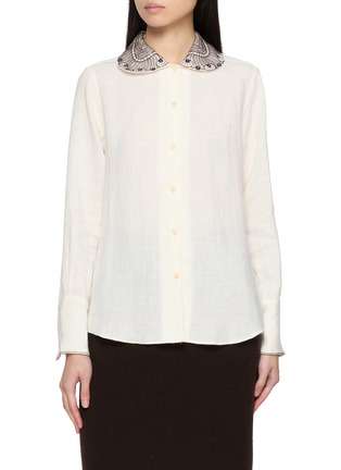 Main View - Click To Enlarge - JUPE BY JACKIE - Majestic Hand Embroidered Linen Shirt