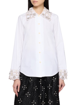 Main View - Click To Enlarge - JUPE BY JACKIE - Desir Hand Embroidered Ruffles Cotton Poplin Shirt