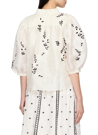 Back View - Click To Enlarge - JUPE BY JACKIE - Harlow Balloon Sleeve Hand Embroidered Silk Linen Shirt