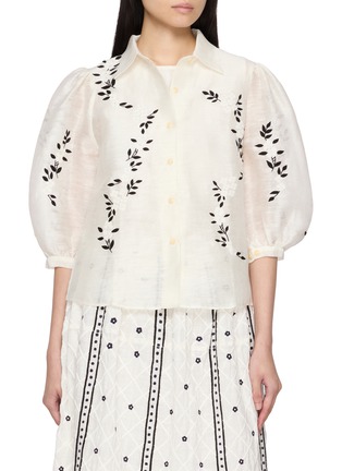 Main View - Click To Enlarge - JUPE BY JACKIE - Harlow Balloon Sleeve Hand Embroidered Silk Linen Shirt