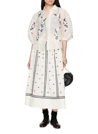 Figure View - Click To Enlarge - JUPE BY JACKIE - Harlow Balloon Sleeve Hand Embroidered Silk Linen Shirt