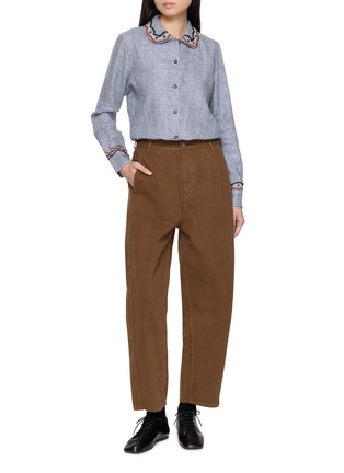 Figure View - Click To Enlarge - JUPE BY JACKIE - Wattle Chequered Hand Embroidered Linen Shirt