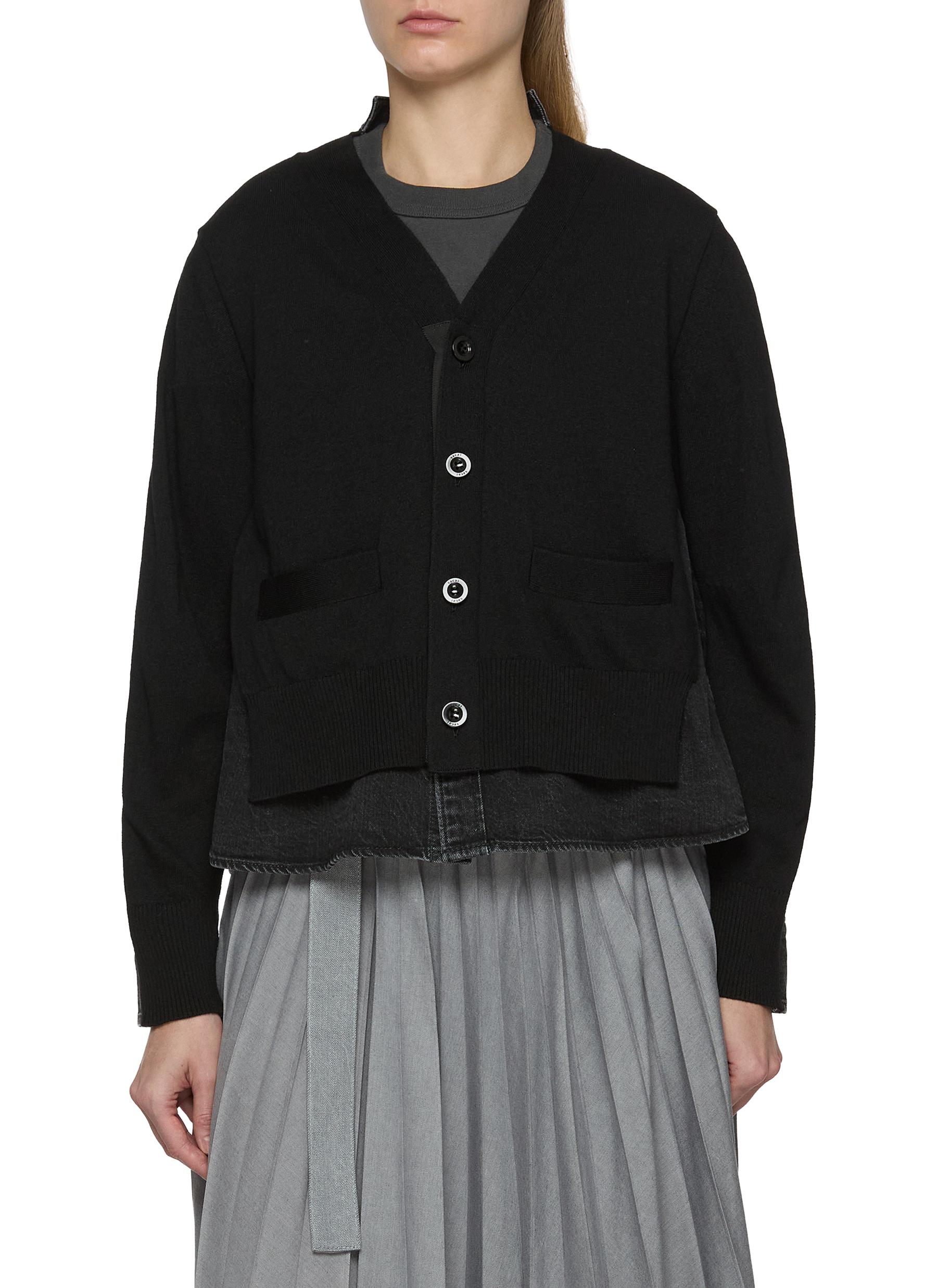 SACAI | Hybrid Knit Dark Wash Denim Cardigan | Women | Lane Crawford