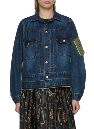 Main View - Click To Enlarge - SACAI - Hybrid Dark Wash Denim Jacket