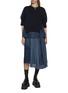 Figure View - Click To Enlarge - SACAI - Hybrid Half Sleeve Dark Wash Denim Top