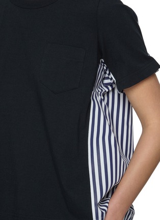  - SACAI - Hybrid Striped Smocked Back Cotton T-Shirt