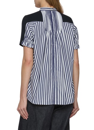 Back View - Click To Enlarge - SACAI - Hybrid Striped Smocked Back Cotton T-Shirt