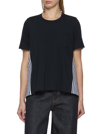 Main View - Click To Enlarge - SACAI - Hybrid Striped Smocked Back Cotton T-Shirt
