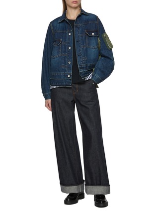 Figure View - Click To Enlarge - SACAI - Hybrid Striped Smocked Back Cotton T-Shirt