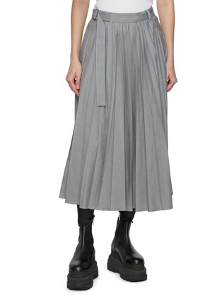 Main View - Click To Enlarge - SACAI - Pleated Light Wash Denim Midi Skirt