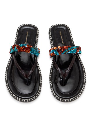 Detail View - Click To Enlarge - DRIES VAN NOTEN - Sequin Leather Flipflop Sandals