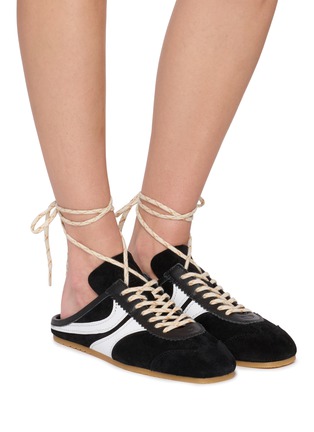 Figure View - Click To Enlarge - DRIES VAN NOTEN - Lace Up Suede Leather Women's Mule Sneakers