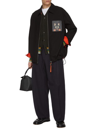 Figure View - Click To Enlarge - LOEWE - X Louis Wain Cat Face Leather Pocket Cotton Gabardine Overshirt