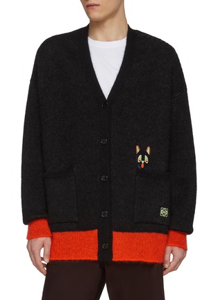 Main View - Click To Enlarge - LOEWE - X Louis Wain Cat Embroidery Contrast Hem Wool Blend Cardigan
