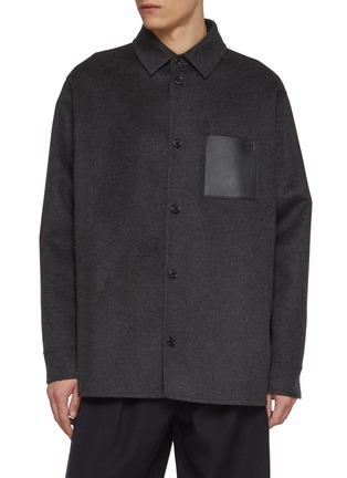 Main View - Click To Enlarge - LOEWE - Wool Cashmere Leather Pocket Overshirt