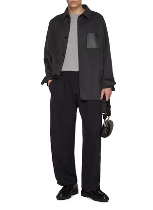 Figure View - Click To Enlarge - LOEWE - Wool Cashmere Leather Pocket Overshirt