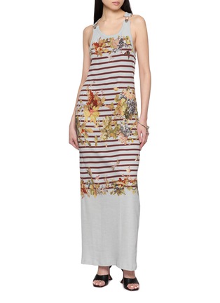 Figure View - Click To Enlarge - JEAN PAUL GAULTIER - Sleeveless Marinière Grape Print Ribbed Cotton Long Dress