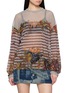 JEAN PAUL GAULTIER Oversized Long Sleeve Marinière Grape Print Mesh Top