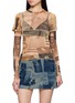 JEAN PAUL GAULTIER Double Sleeve Journal Print Mesh Top