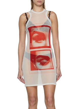 Main View - Click To Enlarge - JEAN PAUL GAULTIER - Re-Edition Eyes Lips Print Meshed Dress