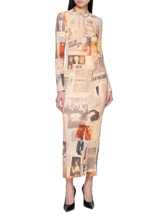 Figure View - Click To Enlarge - JEAN PAUL GAULTIER - Journal Print Ribbed Cotton Long Dress