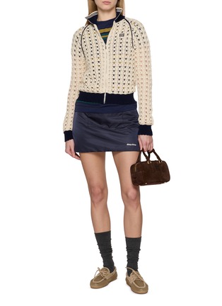 Figure View - Click To Enlarge - MIU MIU - Long Sleeve Zip Up Crochet Cotton Knit Cardigan