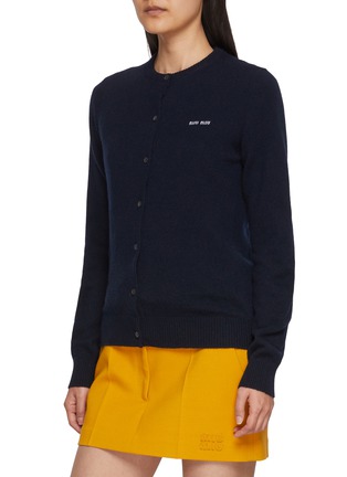 Detail View - Click To Enlarge - MIU MIU - Embroidered Logo Round Neck Knit Cardigan