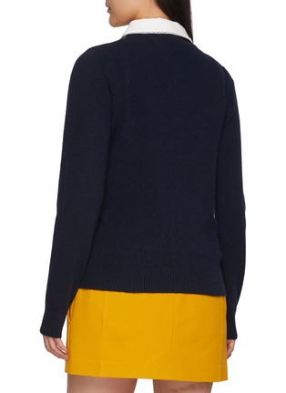 Back View - Click To Enlarge - MIU MIU - Embroidered Logo Round Neck Knit Cardigan