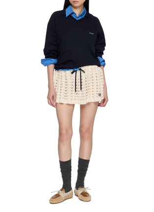 Figure View - Click To Enlarge - MIU MIU - Drawstring Crochet Cotton Knit Shorts