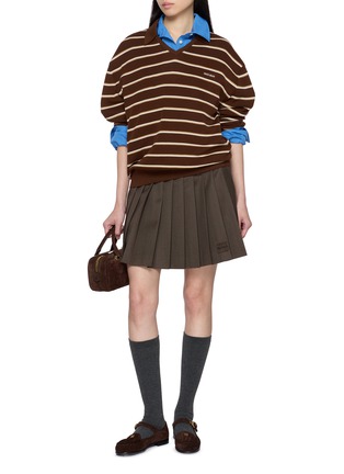 Figure View - Click To Enlarge - MIU MIU - V-Neck Striped Cotton Top