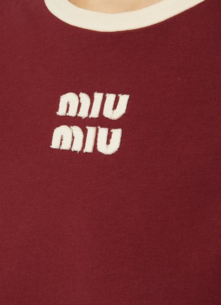  - MIU MIU - Logo Contrast Trim Cotton Jersey T-Shirt